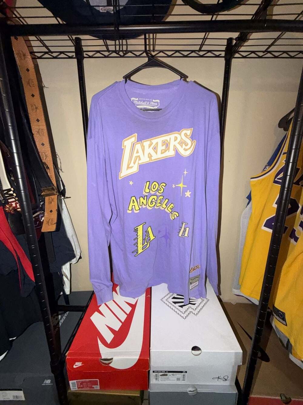 Mitchell & Ness Los Angeles Lakers Size XL Lavender Long Sleeve T-Shirt
